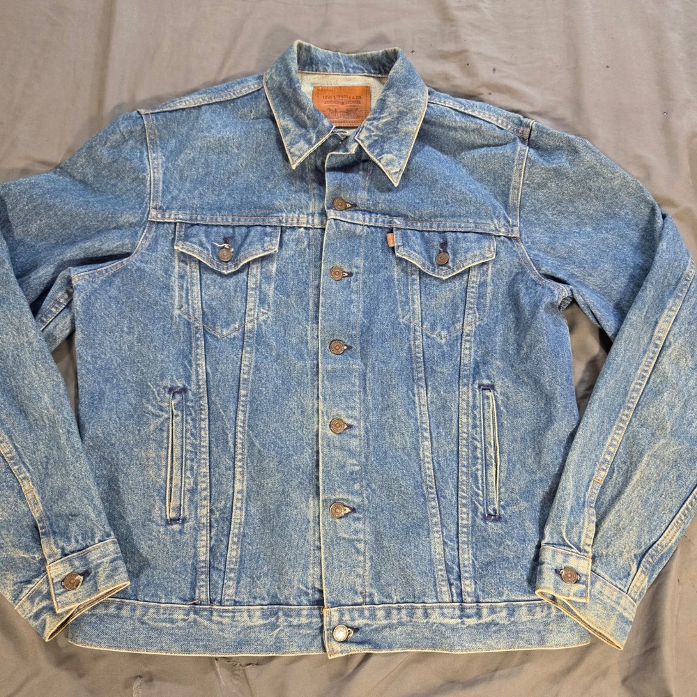 Vtg 1987 Levis Denim Trucker Jacket Men Orange Tab Medium Wash Acid Wash Blue XL